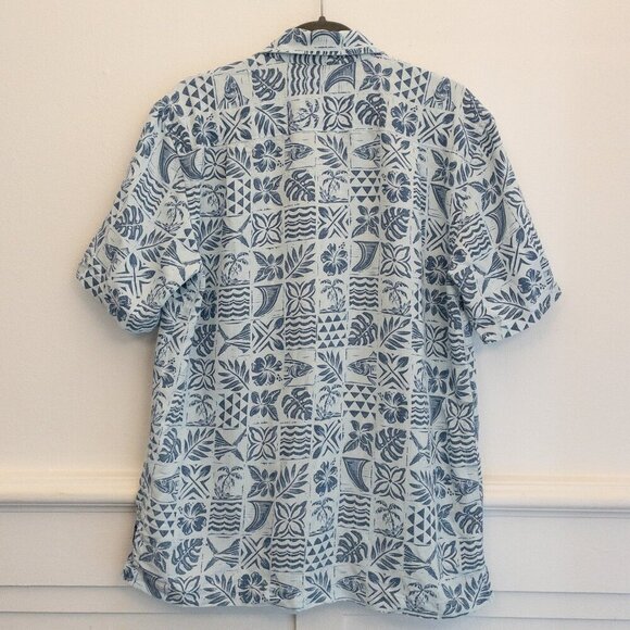 Cova Men’s Aloha Shirt Small Blue White Hawaiian Print Button Front Resort Wear - Picture 2 of 4